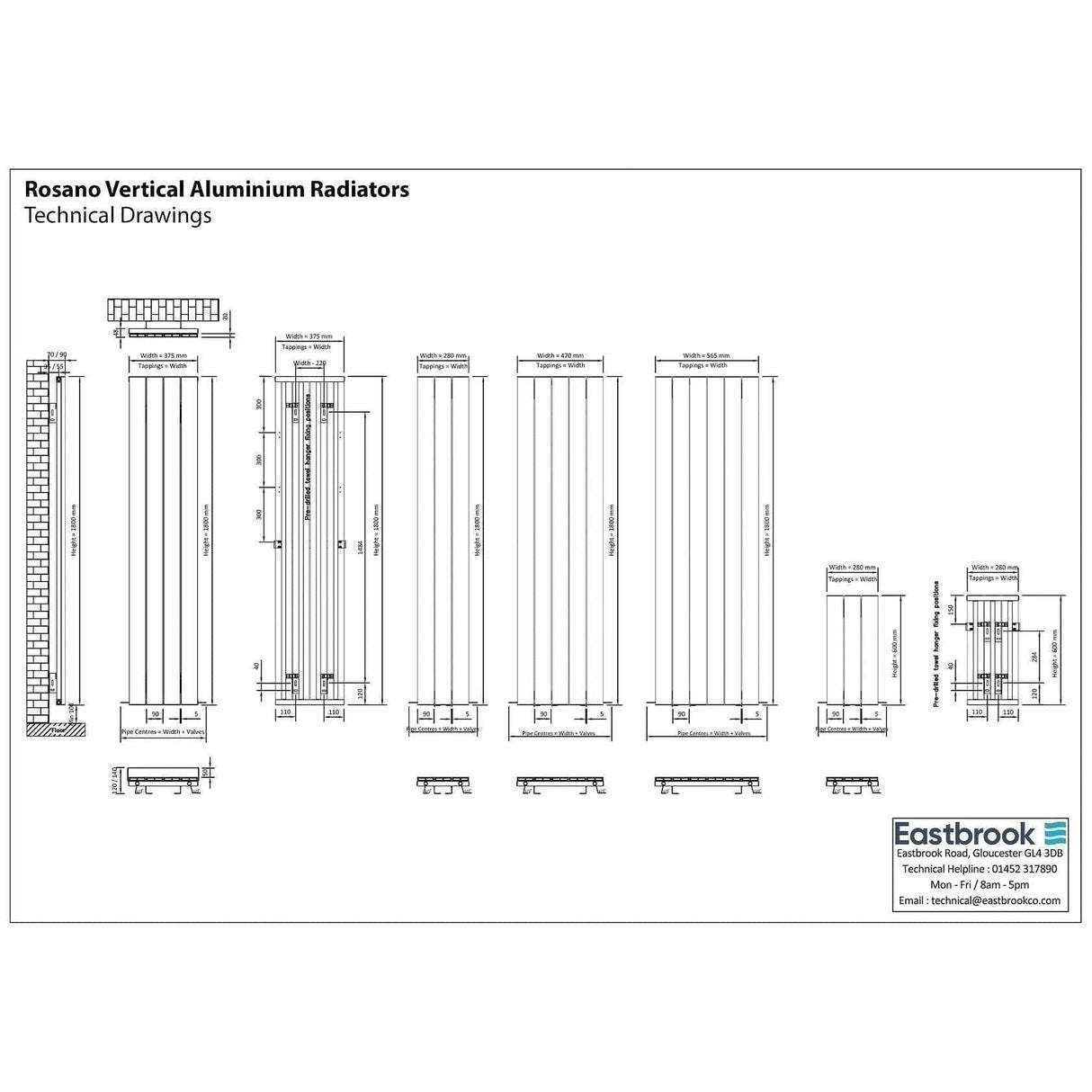 Eastbrook Panel Radiator Eastbrook Rosano Straight Vertical Aluminium Radiator in Matt White