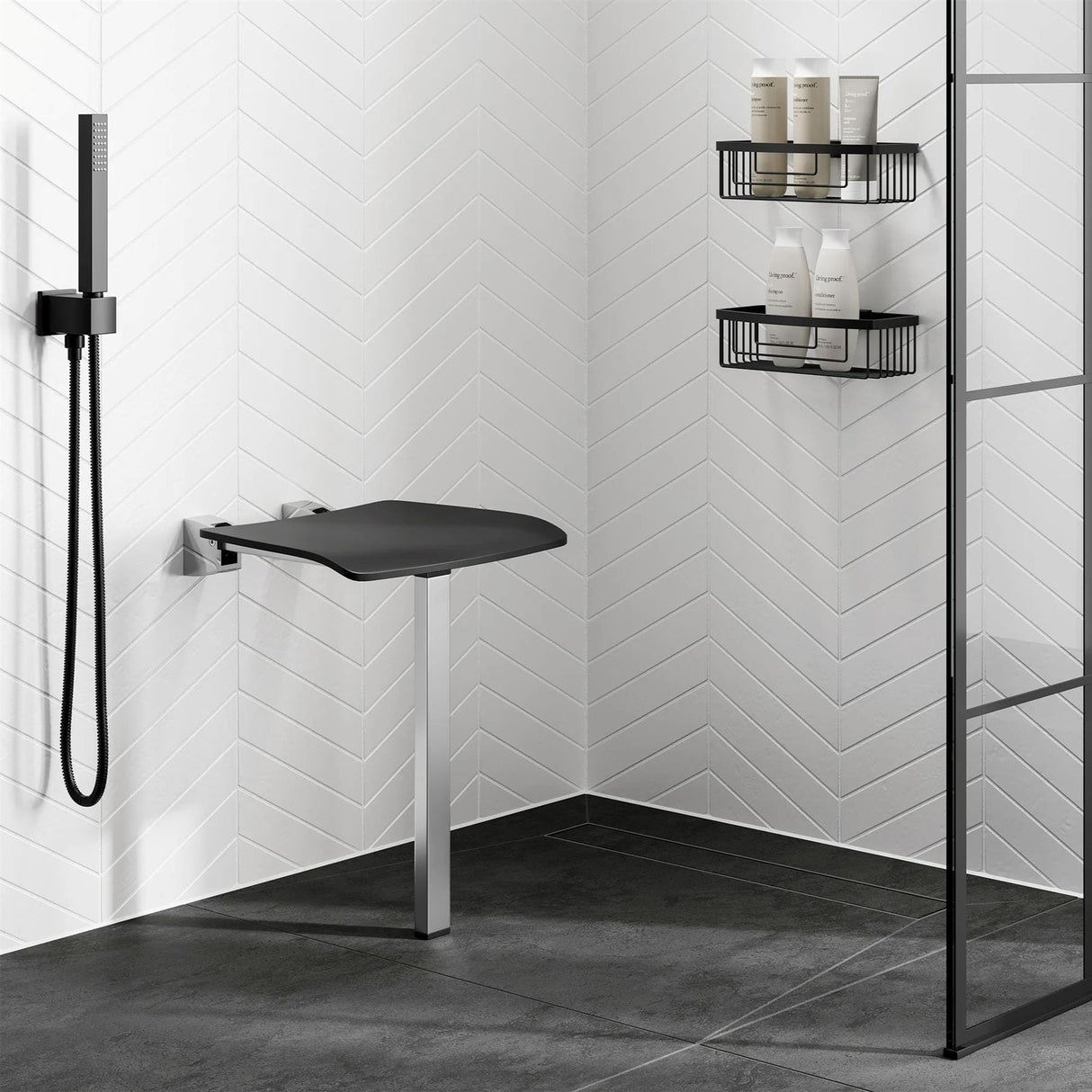 hib. Shower Seat hib. Shower Seat with Support Leg in Dark Grey