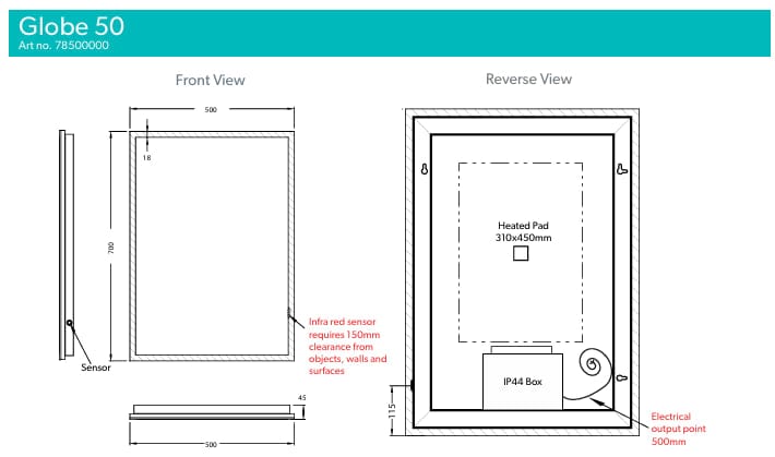 HiB Illuminated Mirror HiB Globe LED Illuminated Mirror