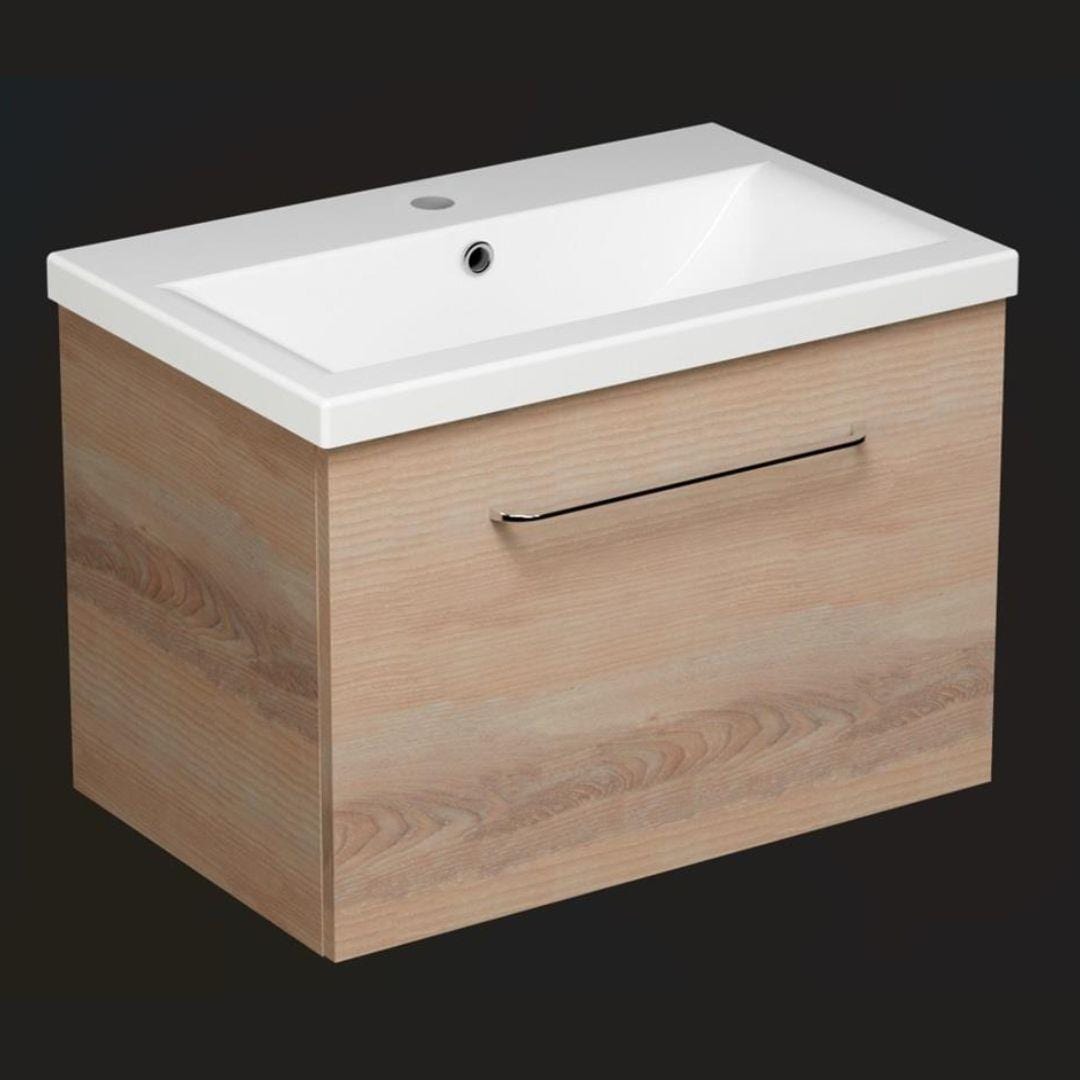 Aquarius Wall Mounted Vanity Unit Light Oak / 600mm Aquarius Vault Single Drawer Vanity Unit with 1 Tap Hole Basin