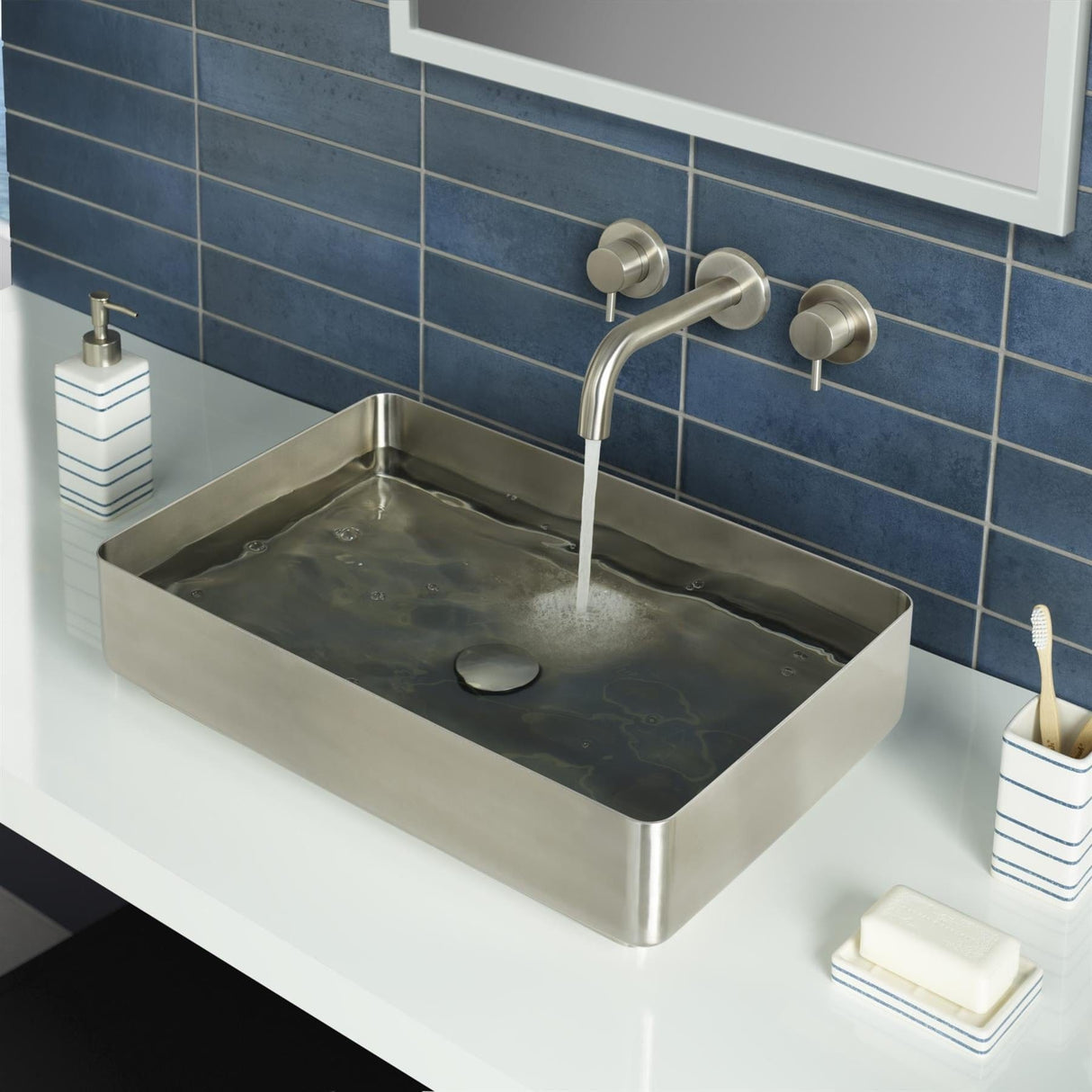 JTP Wall Mounted Basin Tap JTP Inox Stainless Steel Wall Mounted 3 Hole Basin Mixer Tap