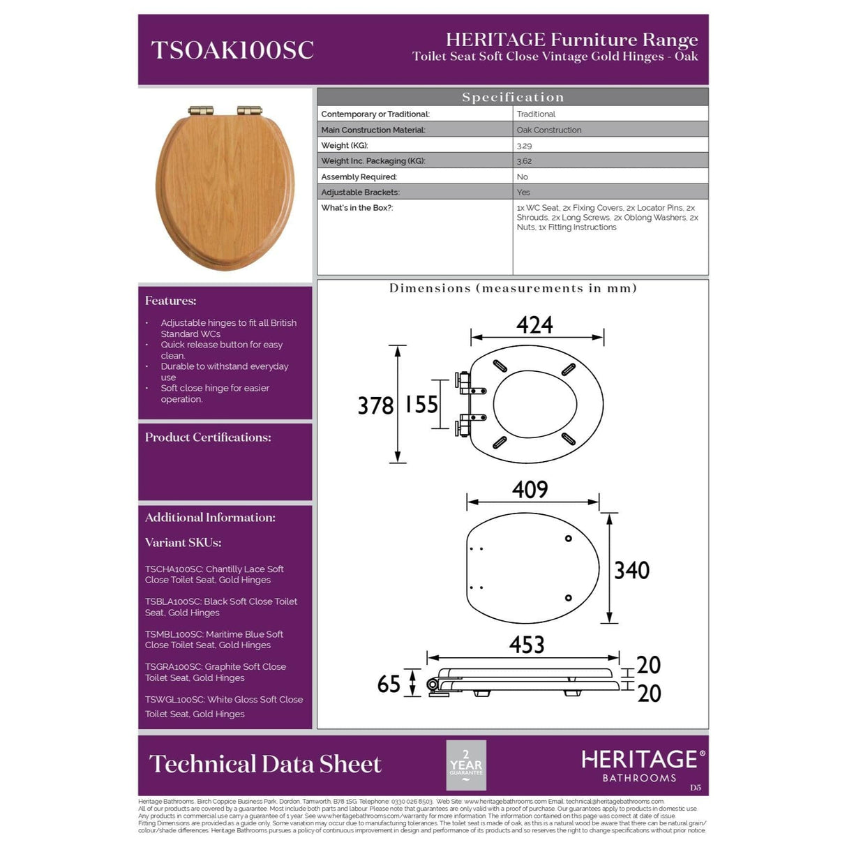 Heritage Soft Close Wooden Toilet Seat