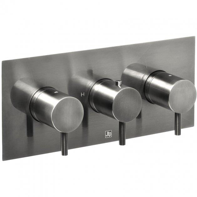 JTP Concealed Shower Valve Brushed Black JTP VOS 3 Outlet, 3 Handle, Horizontal Concealed Thermostatic Shower Valve