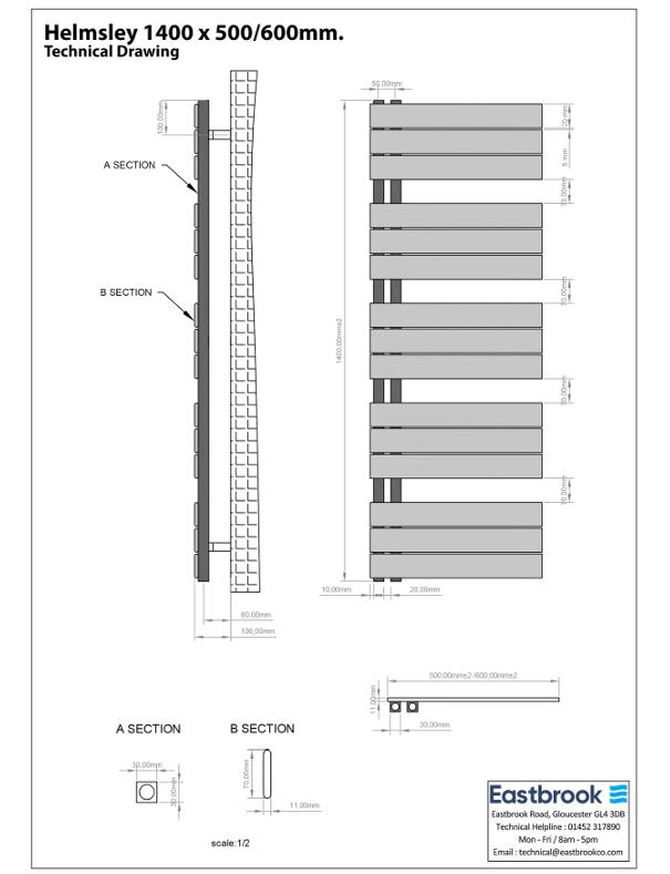 Eastbrook Designer Towel Radiator Eastbrook Helmsley Straight Vertical Designer Towel Rail in Matt Grey