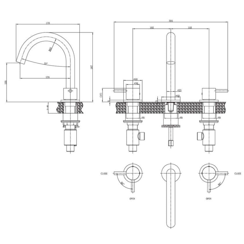 Crosswater MPRO 3 Hole Basin Mixer Tap