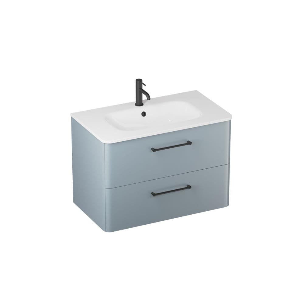 Britton Wall Mounted Vanity Unit Dusty Blue / 1 Tap Hole Basin / Matt Black Britton Camberwell Wall Mounted 800mm Vanity Unit with Basin or Worktop
