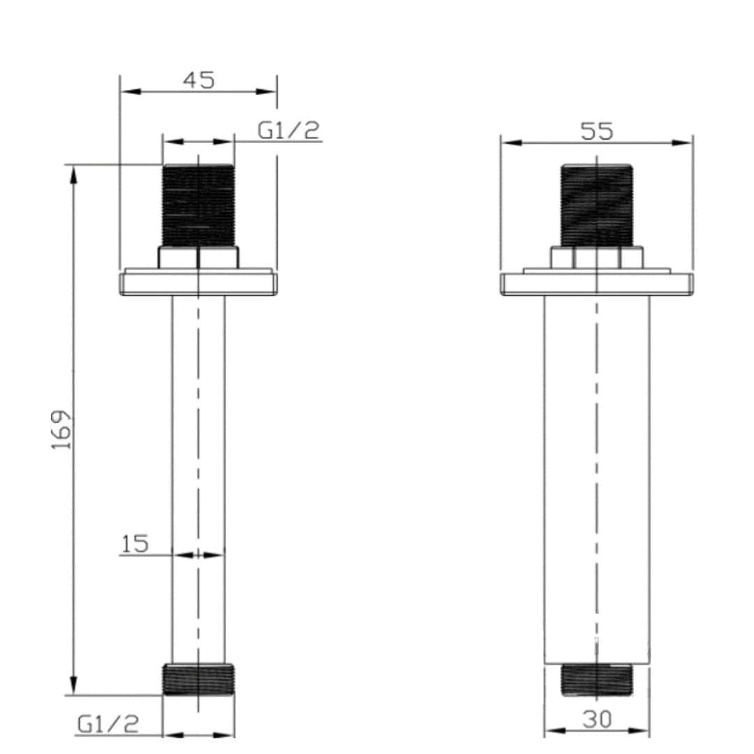 Aquarius Fixed Shower Arm Aquarius RainLux Square Ceiling Shower Arm