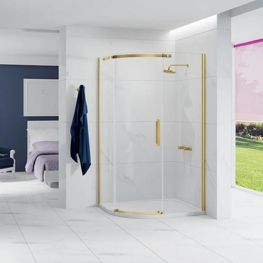 Merlyn Quadrant Shower Enclosure Brushed Brass / Left Handed Merlyn Ionic Essence Frameless 8mm 1 Door Offset Quadrant Shower Enclosure