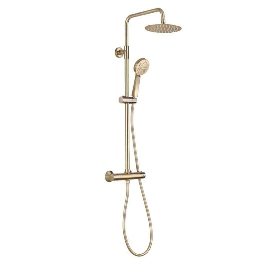 Aquarius Exposed Shower Set Brushed Brass Aquarius Harik 2 Round Adjustable Thermostatic Shower & Kit