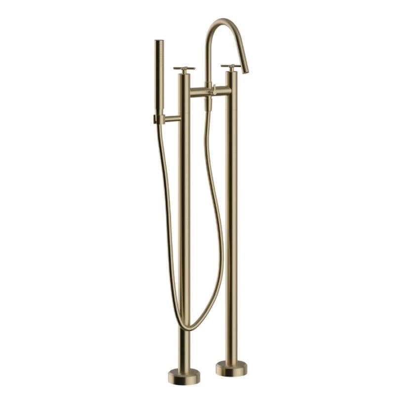 Heritage Freestanding Bath Filler Brushed Brass Heritage Salcombe Floor Standing Bath Shower Mixer