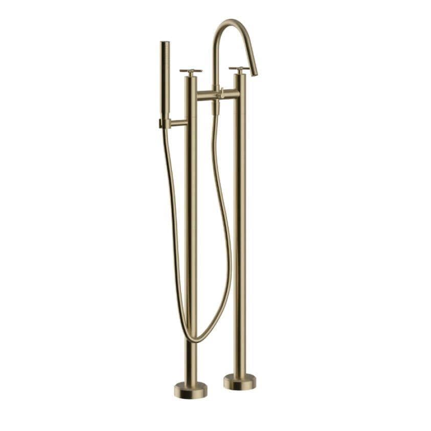 Heritage Freestanding Bath Filler Brushed Brass Heritage Salcombe Floor Standing Bath Shower Mixer