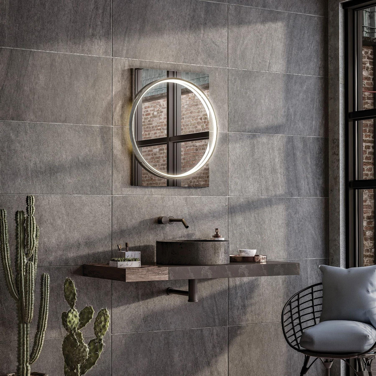 HiB Illuminated Mirror Chrome / 500 x 700mm HiB Solas Round LED Illuminated Mirror