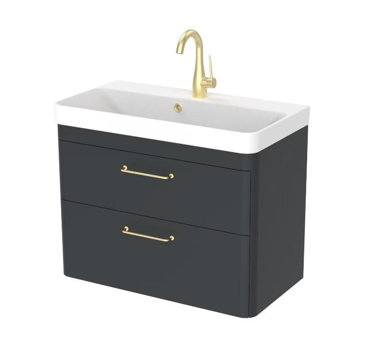 Saneux Wall Mounted Vanity Unit Saneux Hyde Vanity Unit With Basin - 700 x 370mm - Two Drawer - Wall Mounted