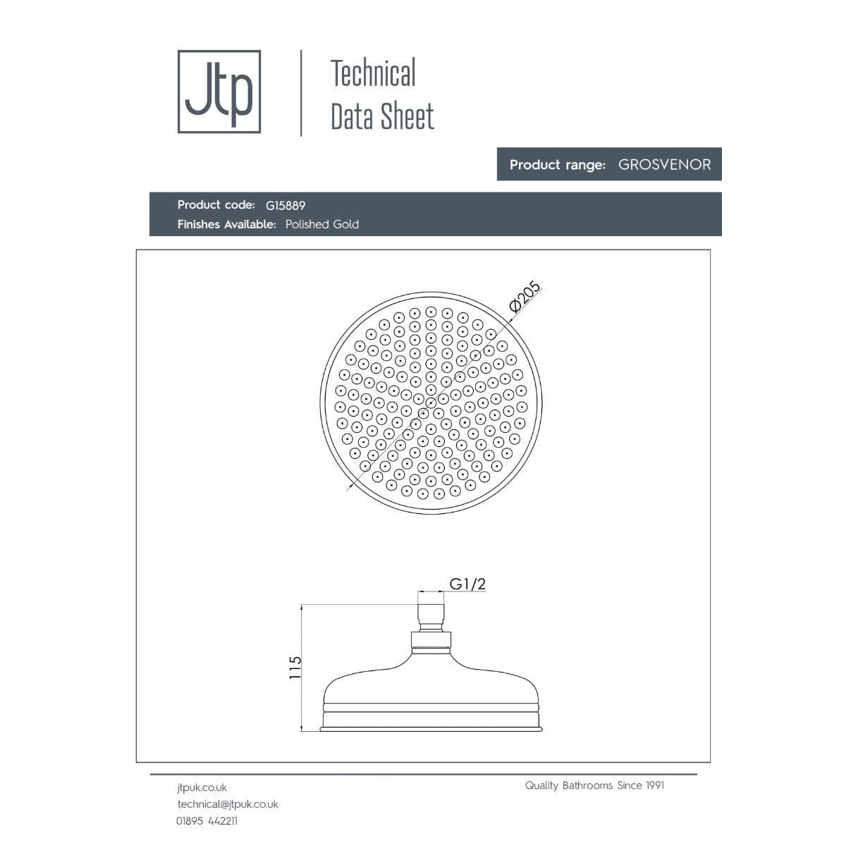 JTP Fixed Shower Head JTP Grosvenor 200mm Traditional Round Shower Head