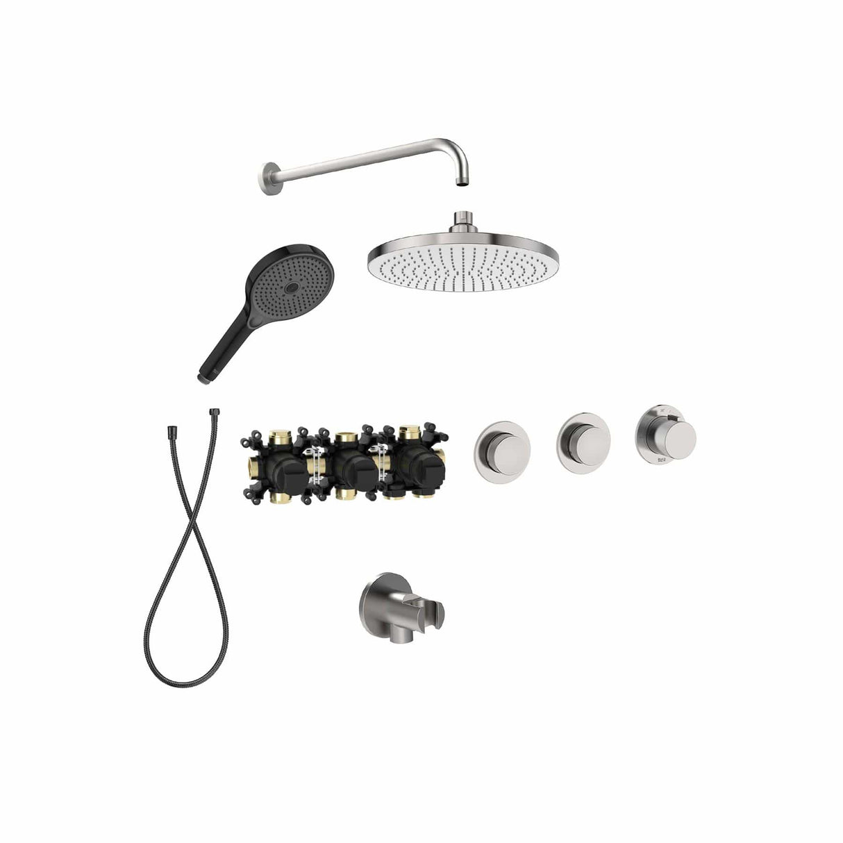 Roca Concealed Shower Set Stainless Steel Effect Roca T-Multi Switch Thermostatic Concealed Shower Valve with Rainshower Head, Shower Handset and Hose