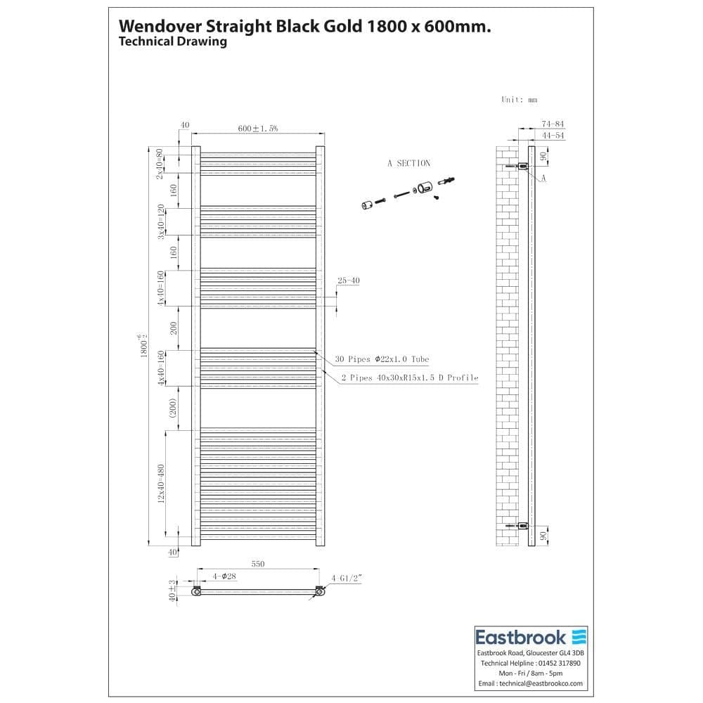 Eastbrook Wendover Straight Heated Towel Rail in Black Gold