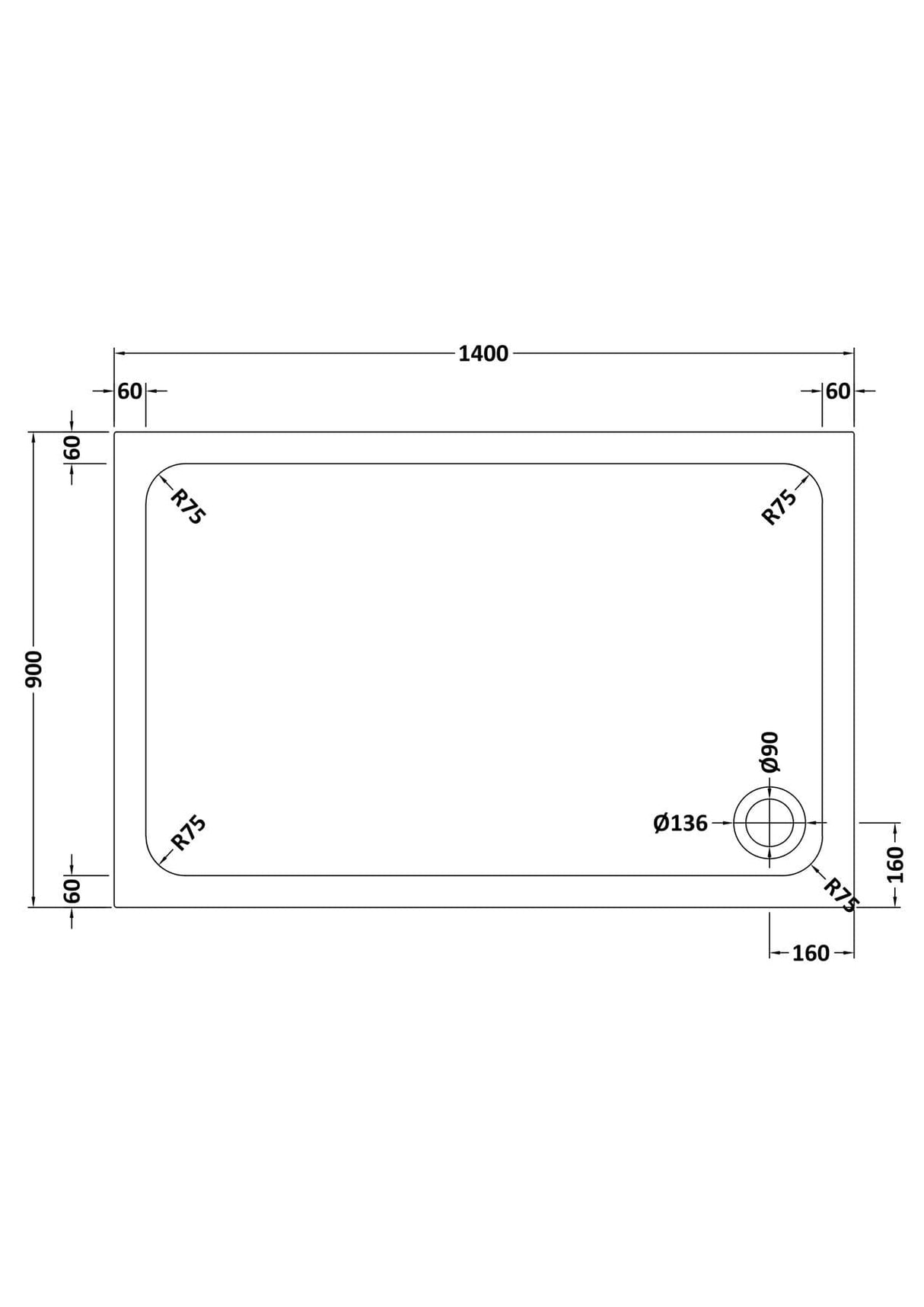 Aquarius Bathrooms Rectangle Shower Tray 1400x900mm Aquarius Urbano Rectangular 45mm Stone Resin Shower Tray in Slate Grey