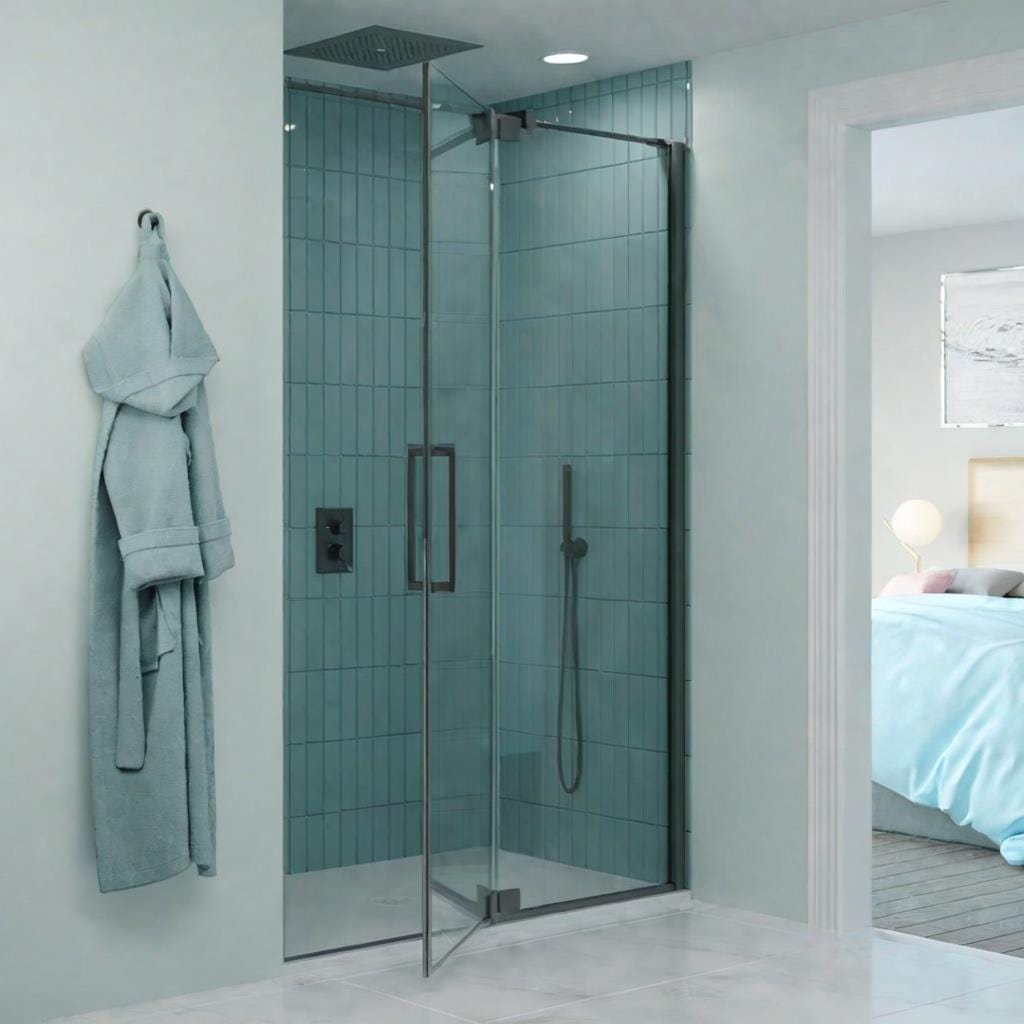 Crosswater Pivot Shower Door Slate / 1000mm Crosswater Optix 10 10 Pivot Shower Door with Inline Panel