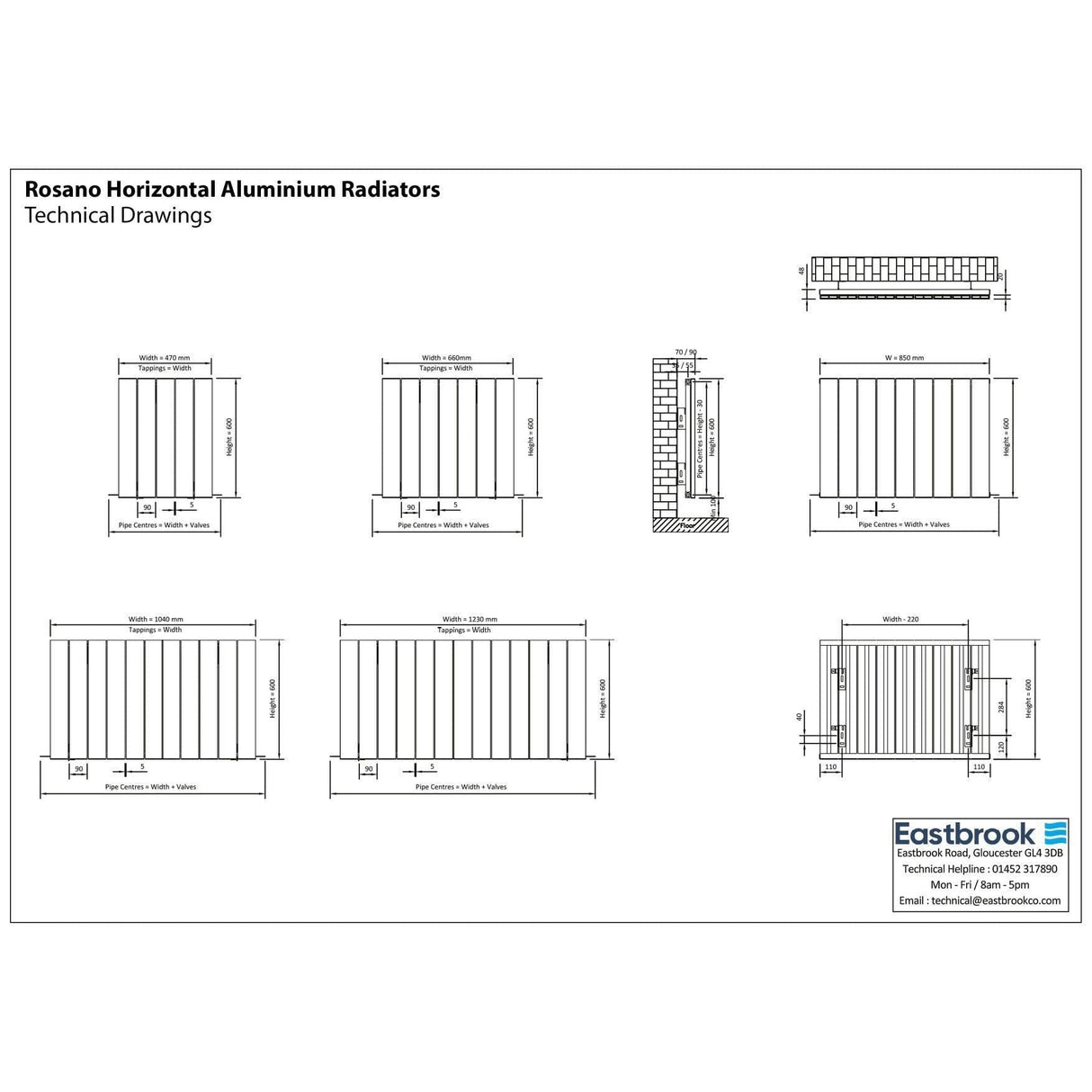 Eastbrook Panel Radiator Eastbrook Rosano Straight Horizontal Aluminium Radiator in Matt White