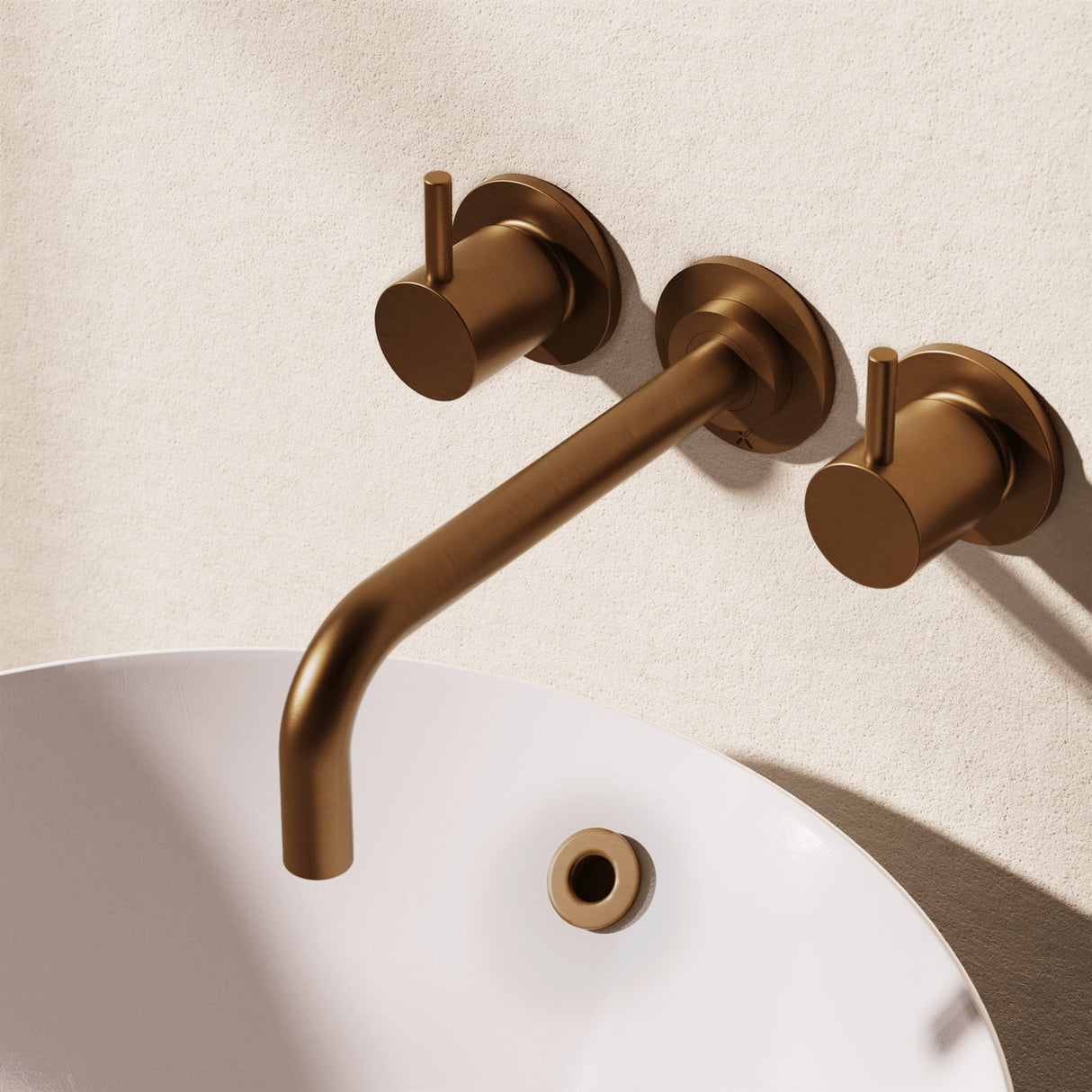 Crosswater Wall Mounted Basin Tap Brushed Bronze Crosswater MPRO Wall Mounted 3 Hole Basin Mixer Tap