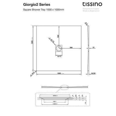 Tissino Rectangle Shower Tray 1000 x 1000mm Tissino Giorgio2 Rectangle Shower Tray in White Slate
