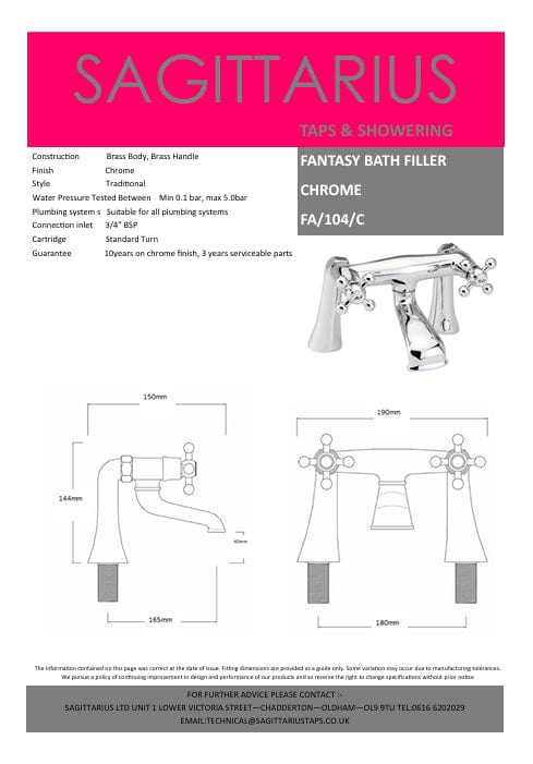 Sagittarius Bath Mixer Sagittarius Fantasy Bath Filler Tap in Chrome