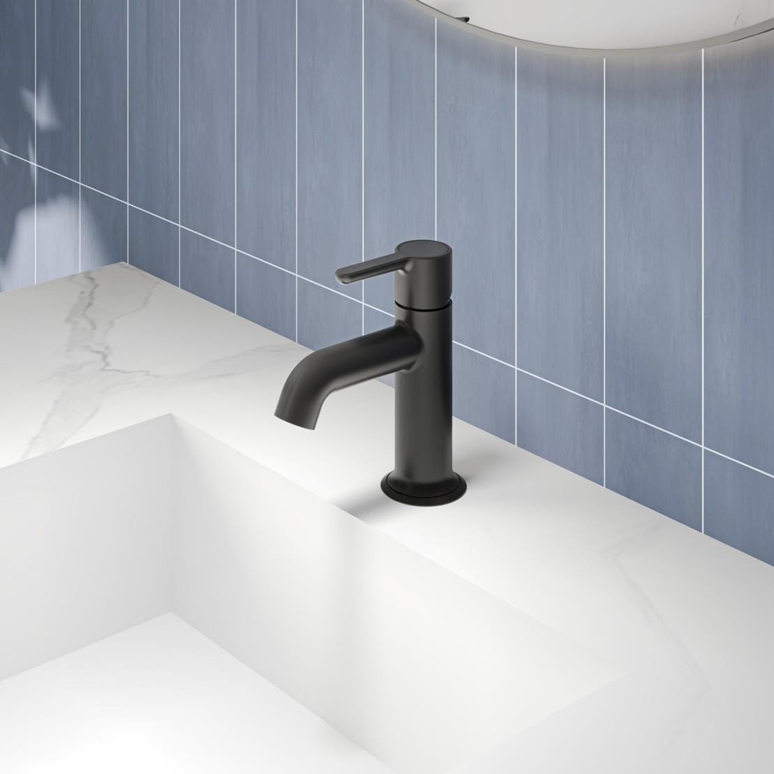 Flova Mono Basin Tap Matt Black Flova Moonlight Mini Basin Mixer Tap with Clicker Waste