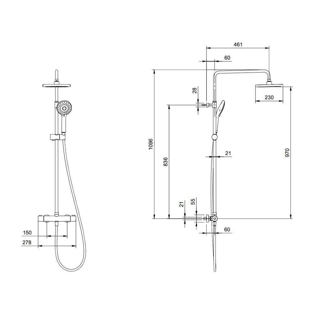 Villeroy & Boch Exposed Shower Set Villeroy & Boch Universal Exposed Thermostatic Shower Valve Set with Riser Kit, Showerhead and Handset