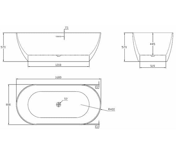 Saneux Modern Freestanding Bath Saneux Lola Freestanding Double Ended Bath - 1700mm X 800mm - White