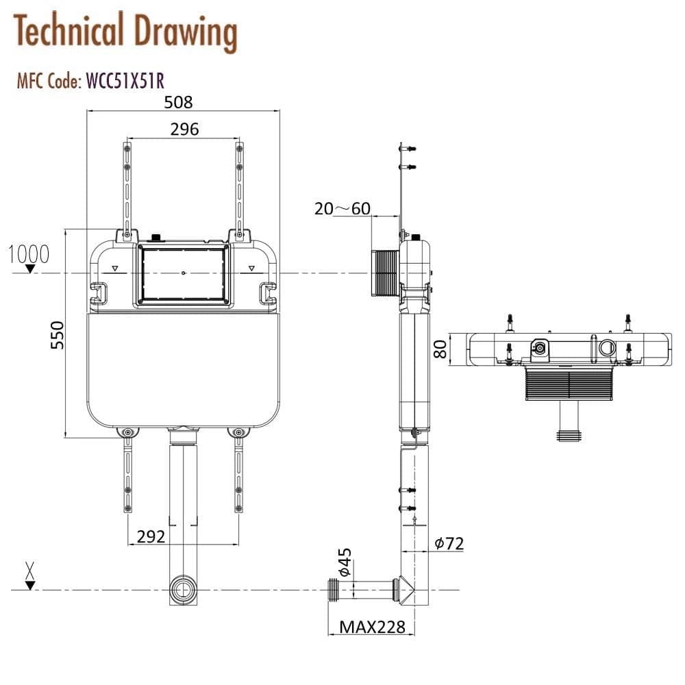 Crosswater Concealed Cistern Crosswater Dual Flush Slimline Concealed Cistern Set with Flush Plate - 508 x 80 x 550mm