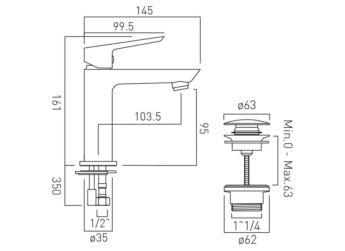 VADO Cloakroom Tap Vado Photon Mini Mono Basin Mixer Tap with Universal Waste - Chrome - PHO-100M/CC-C/P