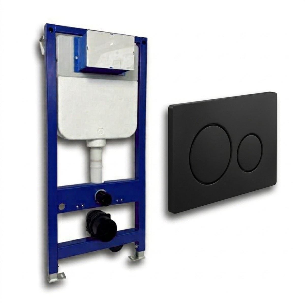 Aquarius Bathrooms Wall Hung WC Frame Matt Black / Round Buttons Aquarius Urbano 1080mm Frame and Cistern with Flush Plate