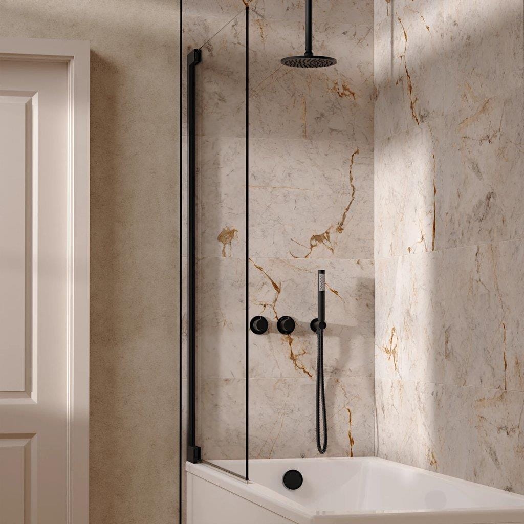 UK Bathroom Store Concealed Shower Set Matt Black / Ceiling Arm / 200mm Crosswater Module Shower Set 6 - 3 Outlet with Overhead Shower, Handset and Overflow Bath Filler
