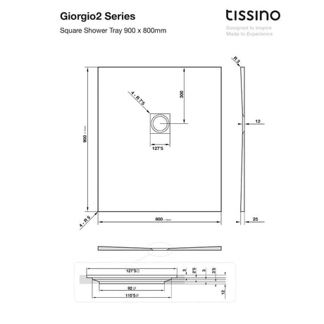Tissino Rectangle Shower Tray 900 x 800mm Tissino Giorgio2 Rectangle Shower Tray in Black Slate