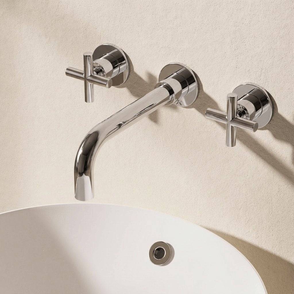 Crosswater Wall Mounted Basin Tap Chrome Crosswater MPRO Crosshead 3 Hole Wall Mounted Basin Mixer Tap