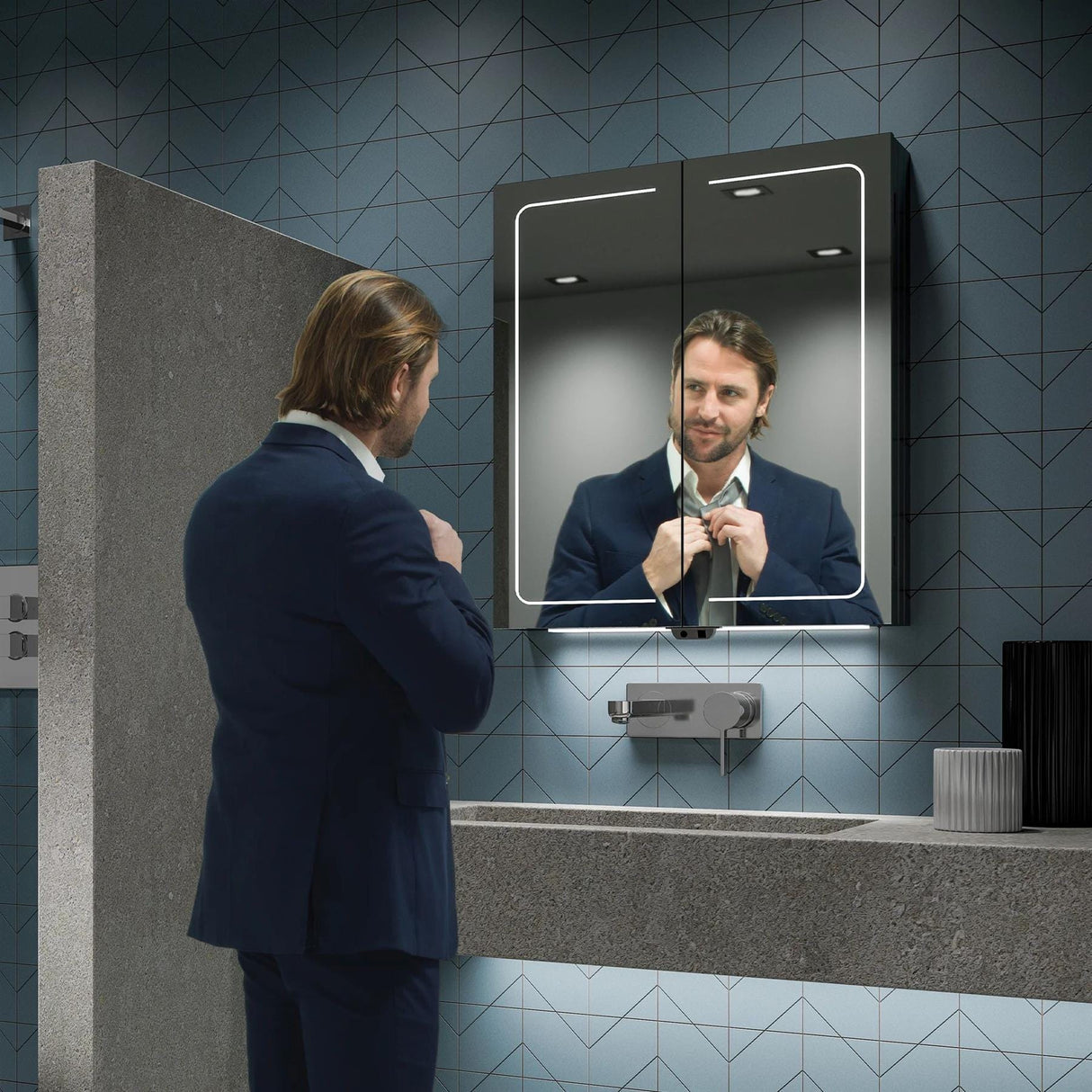 HiB Mirrored Cabinet HiB Vapor LED Illuminated Mirror Cabinet with Proximity Sensor