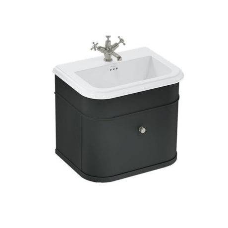 Burlington Wall Mounted Vanity Unit Matt Black / Ceramic Basin - 1 Tap Hole / Brushed Nickel Burlington Chalfont 650mm Wall Mounted Single Drawer Vanity Unit with Basin