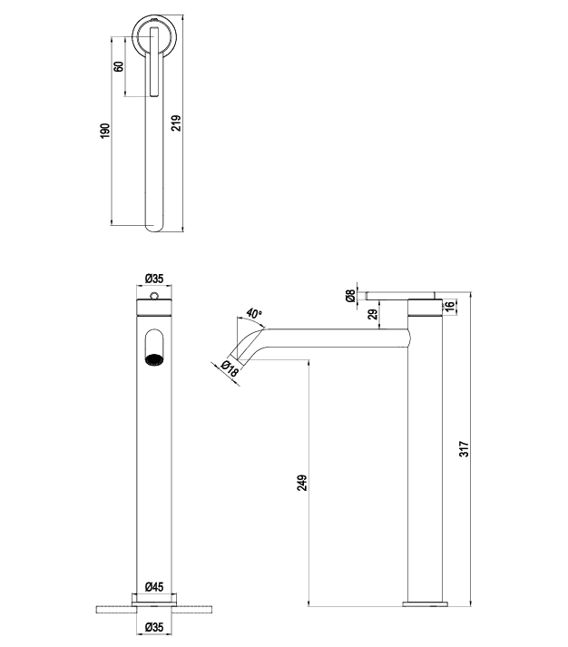 Crosswater 3ONE6 Lever Tall Monobloc Basin Mixer Tap