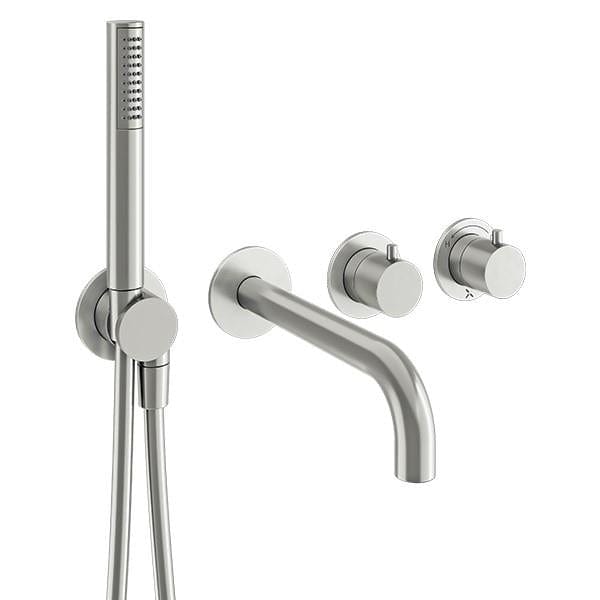 Crosswater Concealed Shower Valve Brushed Stainless Steel Effect Crosswater MPRO Module 2 Outlet, 2 Handle Concealed Thermostatic Shower Valve with Bath Spout and Shower Handset
