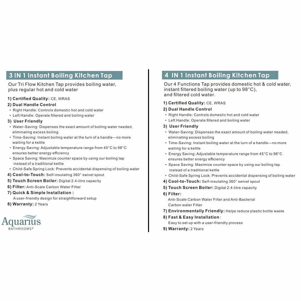 Aquarius Instant Hot Water Tap Aquarius TrueCook Square 4-in-1 Instant Hot Water Kitchen Tap with Square Spout