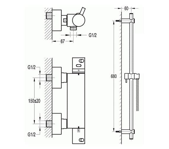 Flova Exposed Shower Set Flova Levo Thermostatic Exposed Bar Valve with Slide Rail and Shower Handset