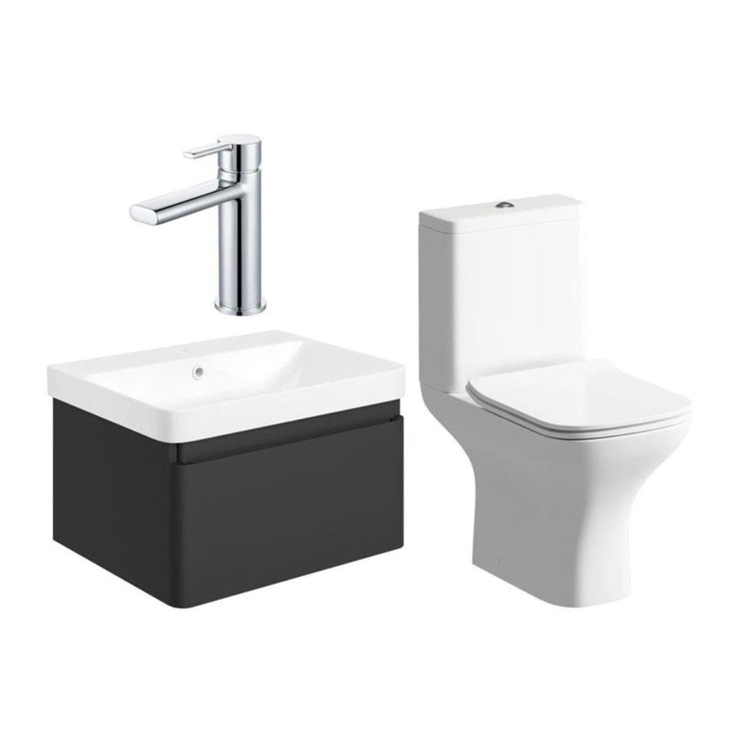 Aquarius Combination Toilet and Sink Matt Black / Chrome Aquarius Sophie 605mm Vanity Unit and WC Set with Finishes