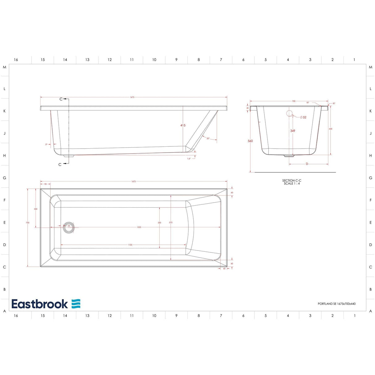 Eastbrook Single Ended Bath Eastbrook Portland Single Ended Bath 1675 x 700mm in 5mm White Acrylic