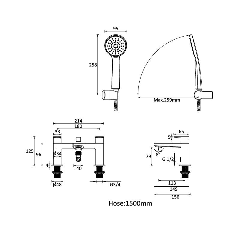 Crosswater 4 Tap Hole Bath Set Crosswater Flow 4 Hole Bath Shower Mixer with Kit in Chrome