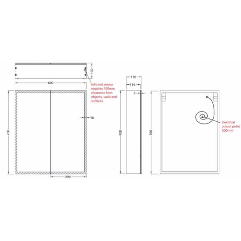 HiB Mirrored Cabinet HiB Qubic Sensor-Activated LED Illuminated Mirror Cabinet