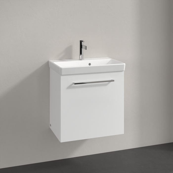 Villeroy & Boch Wall Mounted Vanity Unit Brilliant White with Chrome Handles / Right Side Villeroy & Boch Avento Wall Hung Vanity Unit 530mm One Door with Basin