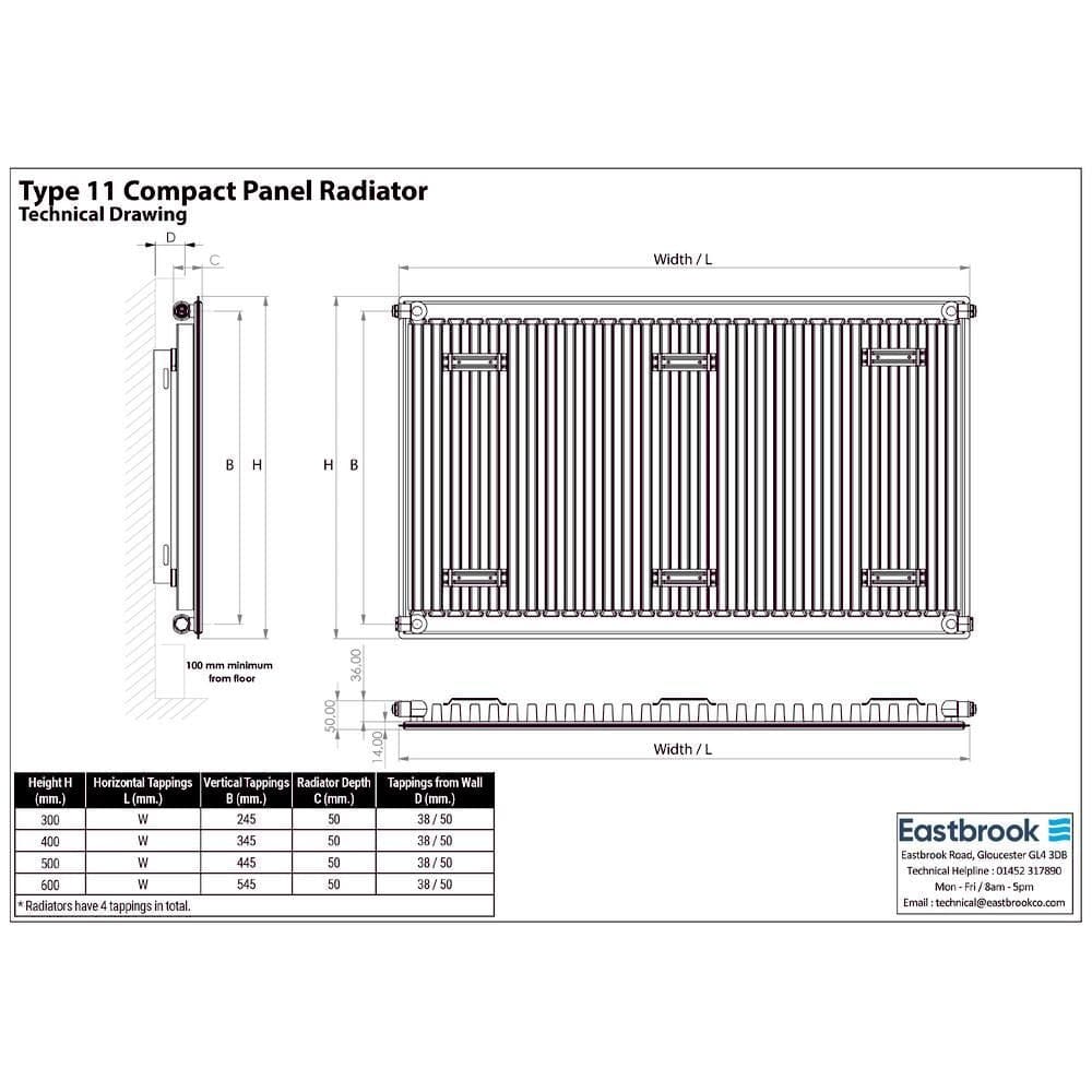 Aquarius Type 11 Aquarius Type 11 Compact Panel Radiator In Gloss White