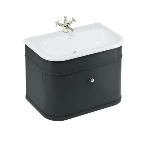 Burlington Wall Mounted Vanity Unit Matt Black / Natural Stone Roll Top Basin - 1 Tap Hole / Brushed Nickel Burlington Chalfont 750mm Wall Mounted Single Drawer Vanity Unit with Basin