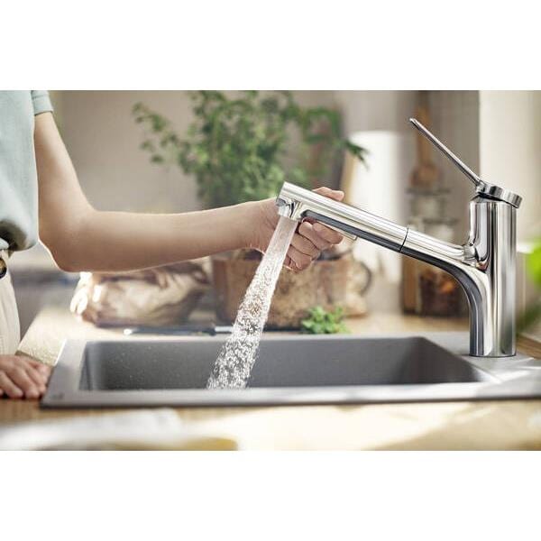 UK Bathroom Store Kitchen Tap Hansgrohe Zesis M33 Single Lever Kitchen Mixer Tap 150 with Pull-Out Spray