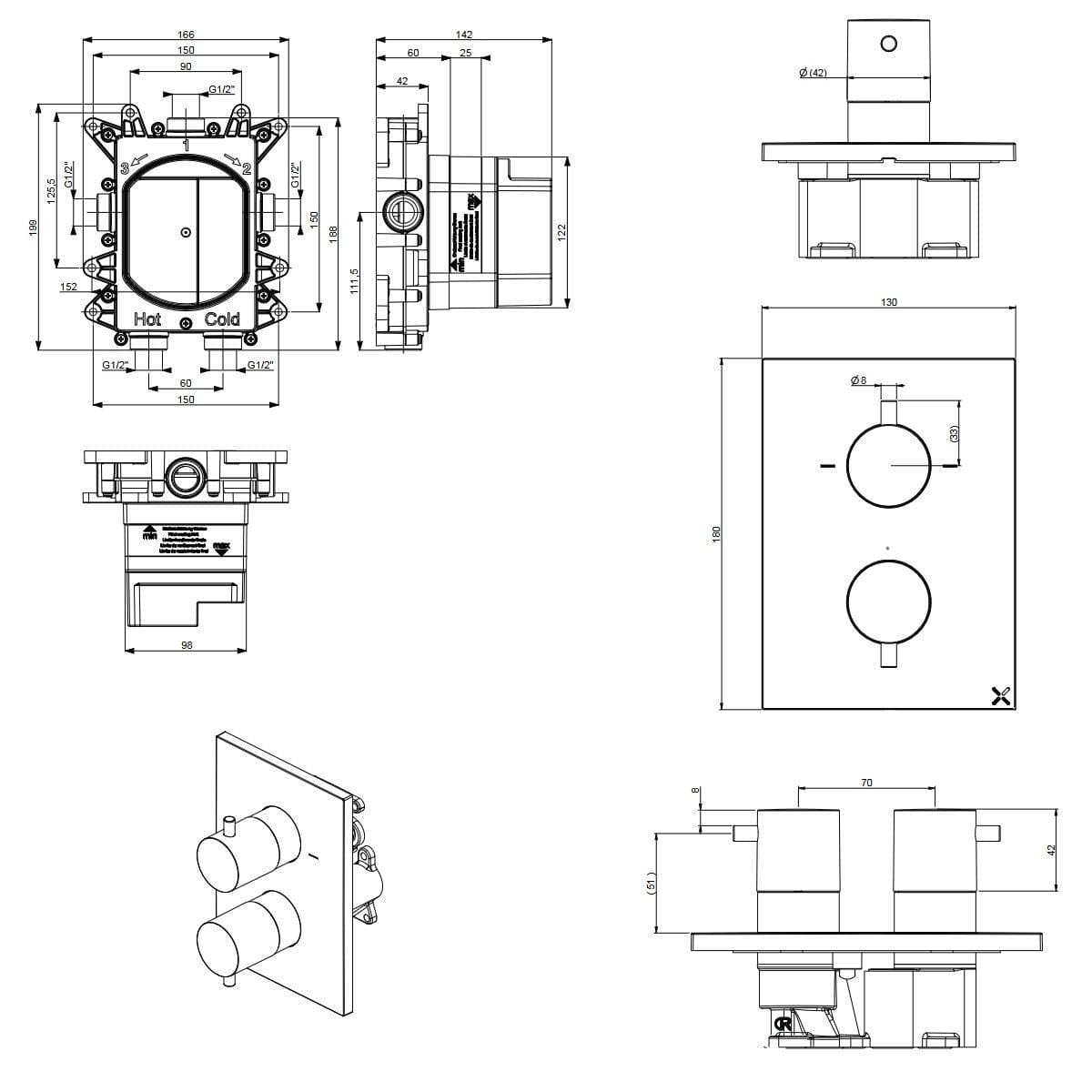 Crosswater Concealed Shower Set Crosswater Crossbox 2 Handle 2 Outlet Shower Bundle Version 2